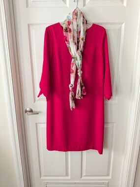 Appleseed's Pink Shift Dress with Floral Scarf